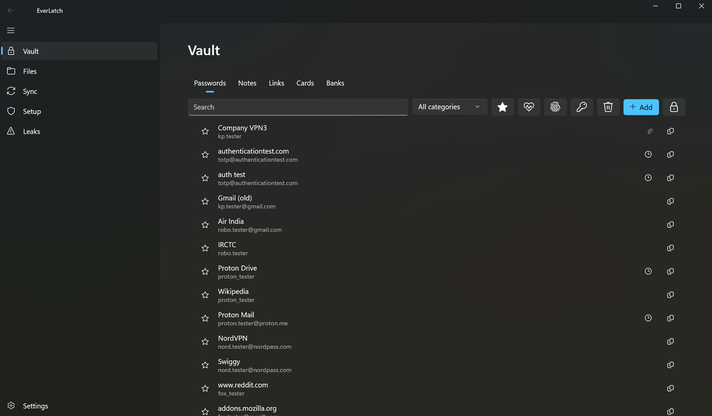 vault with passwords, notes, cards